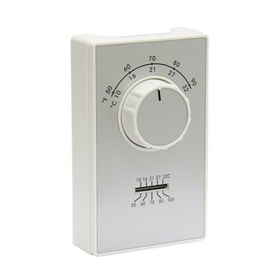 SPST Heat Only Thermostat w thermometer, wire leads, 50 - 90F